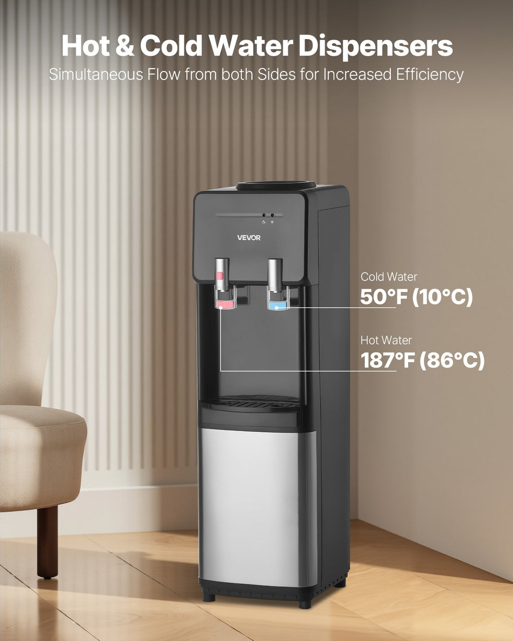 Top Loading Water Cooler Dispenser For 3 Or 5 Gallons Jugs Stainless Steel